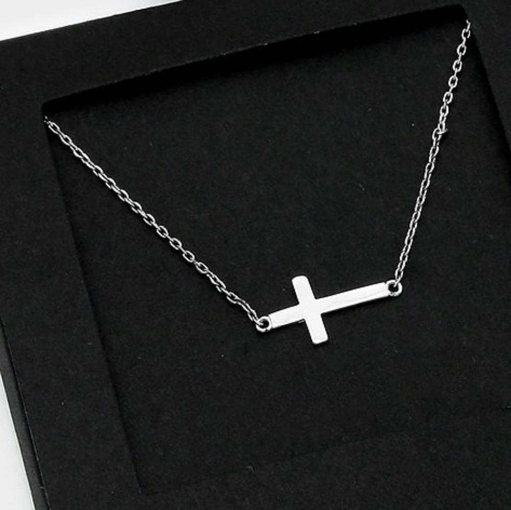 Silver Sideways Cross Pendant Necklace Chain Trend